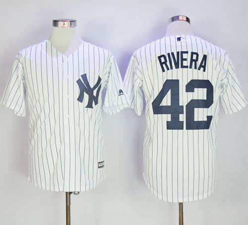 Yankees #42 Mariano Rivera White Strip New Cool Base Stitched MLB Jersey